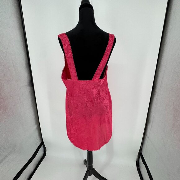 Jacquard Lace Slip Dress Womens Size Large Jacquard Hot Pink Satin Silky Vintage - Picture 7 of 8